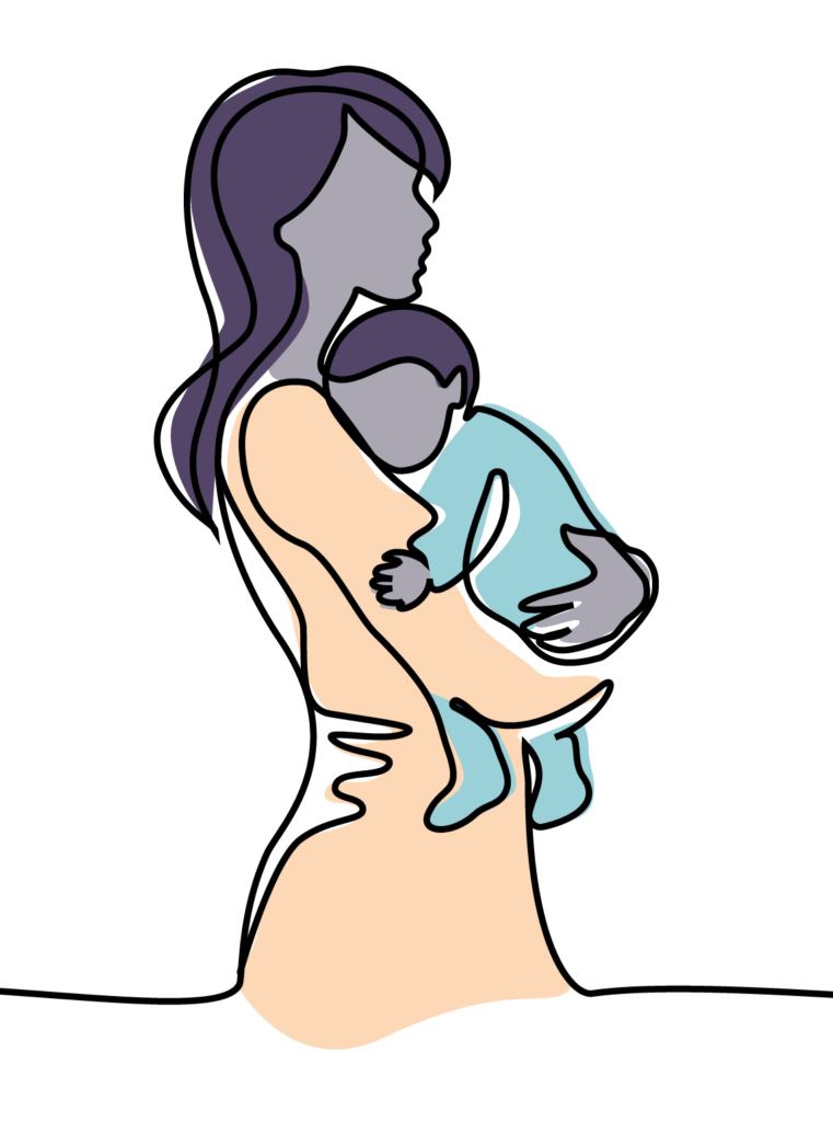 Graphic representation of woman holding a baby